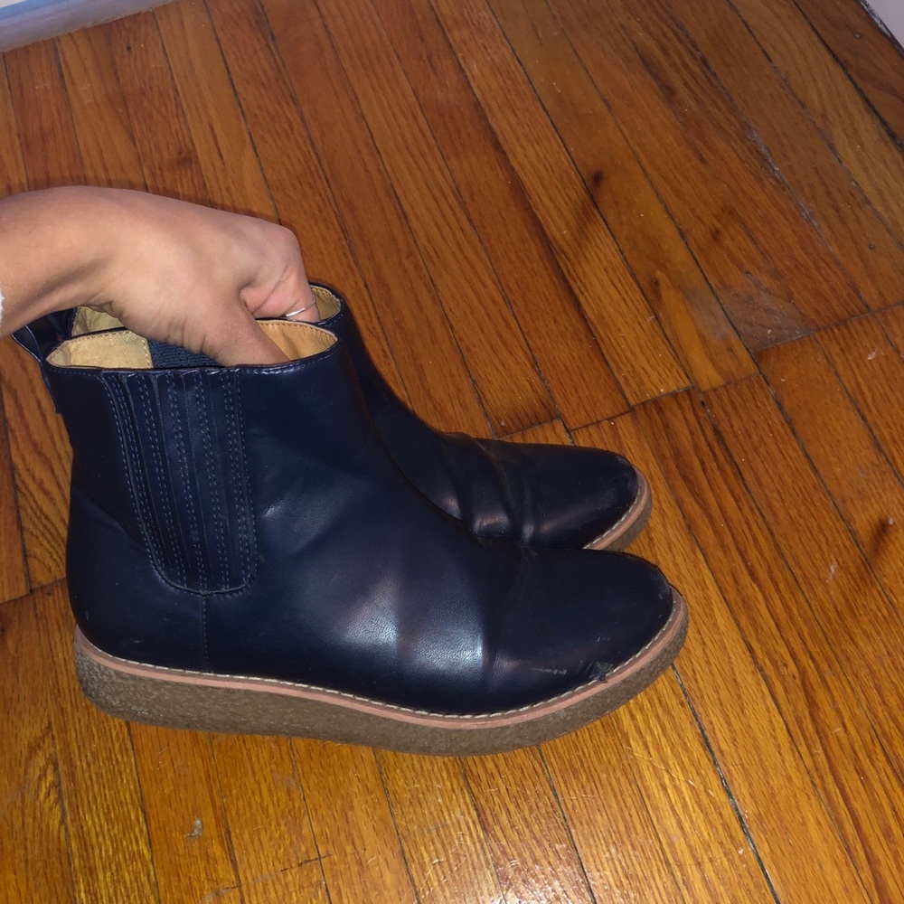 Navy Leather Booties